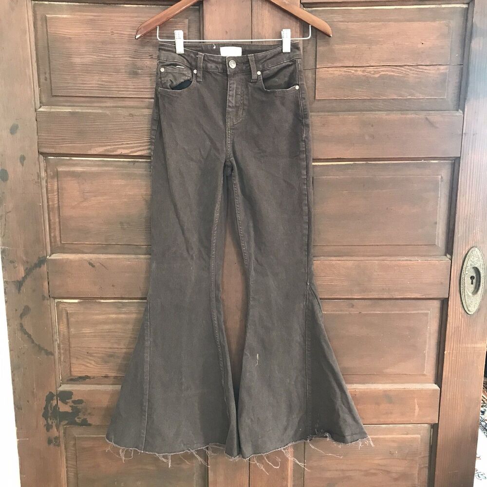 Shyanne Women Jeans 26W X 34L Brown Twill Flare Bell Bottom Fringe 29" Inseam